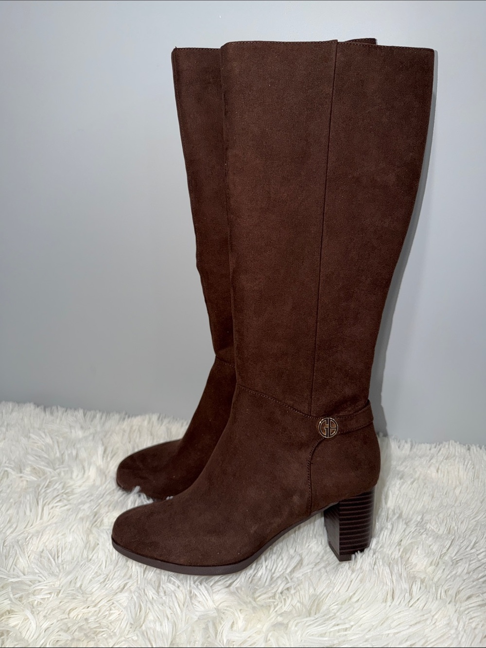 Gianni Bernini Adonnys Memory foam knee high Brown Suede Heeled Boots
